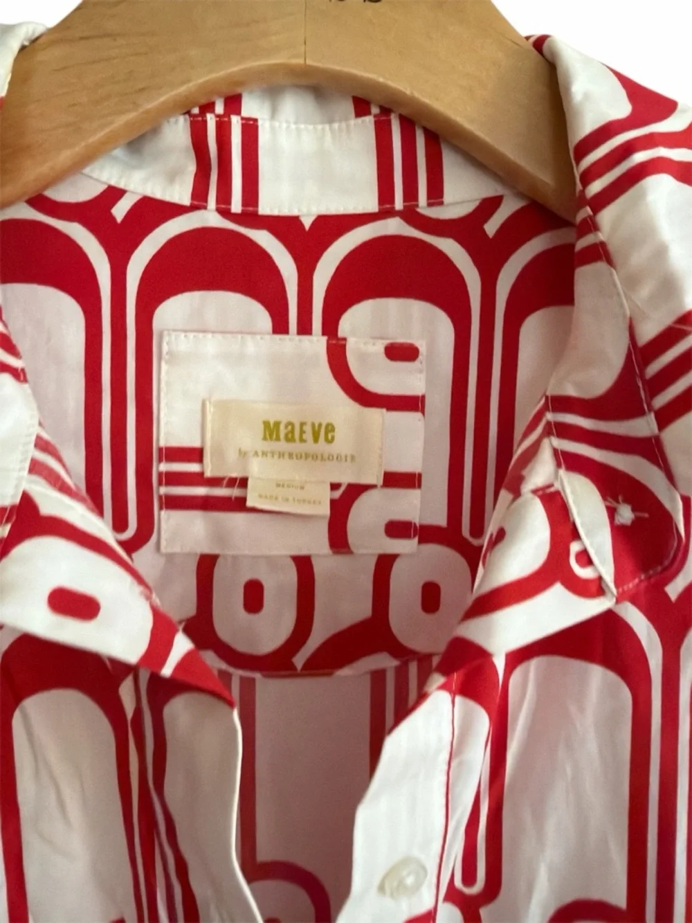 Maeve Red and White Geometric Print Collared Midi Dress